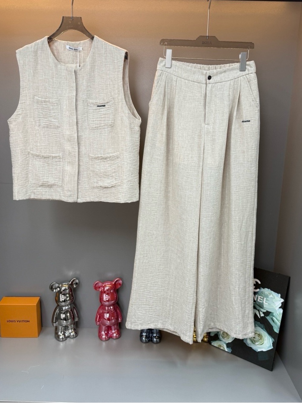 Miu Miu Cream Textured Wide-Leg Trousers